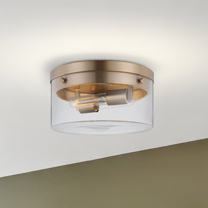 Intersection Two Light Flush Mount in Burnished Brass