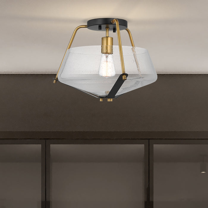 Starlight One Light Semi Flush Mount in Matte Black / Natural Brass