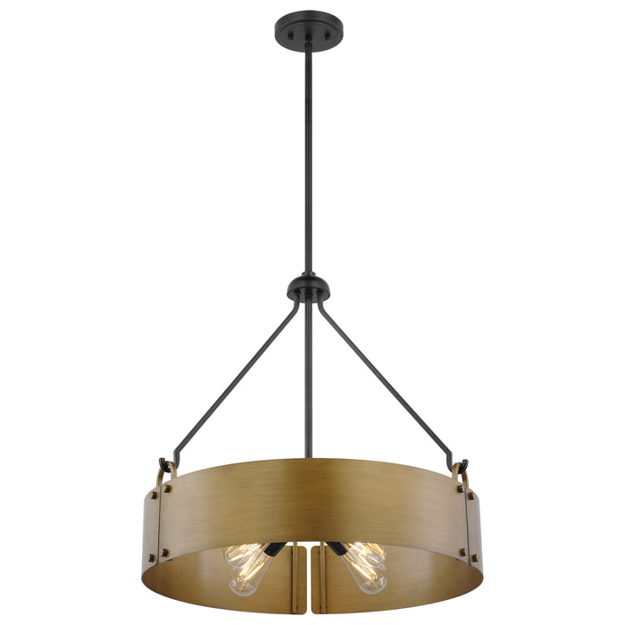 Halter Four Light Pendant in Matte Black / Natural Brass