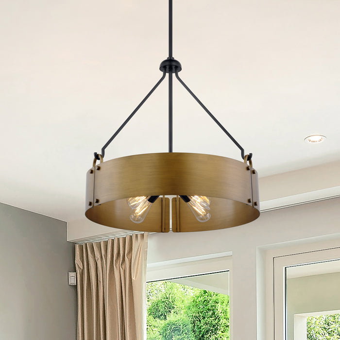 Halter Four Light Pendant in Matte Black / Natural Brass