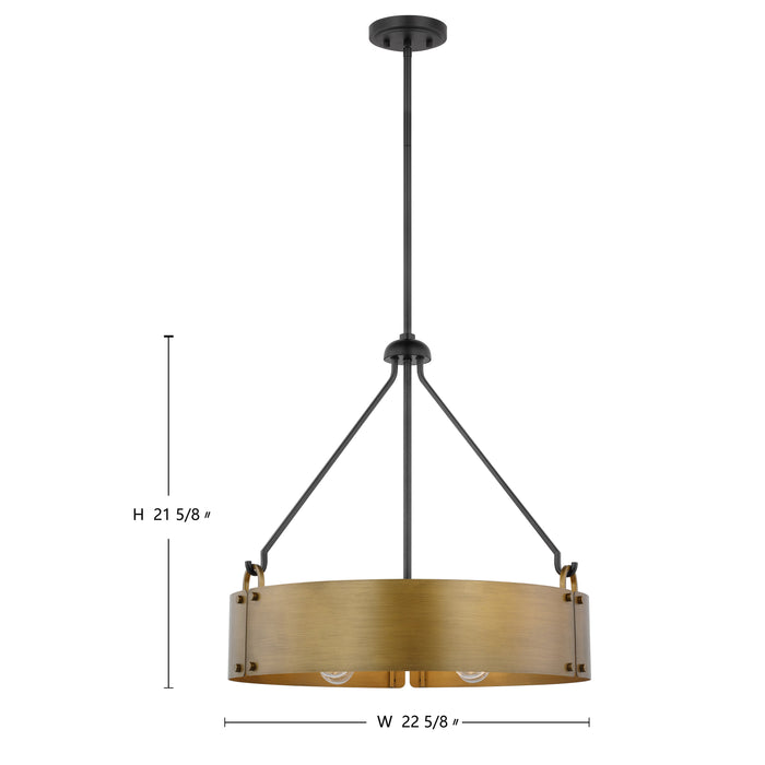 Halter Four Light Pendant in Matte Black / Natural Brass