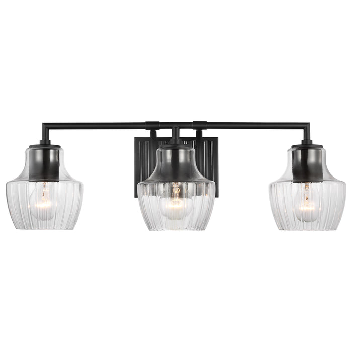 Destin Three Light Vanity in Black / Silver Accents