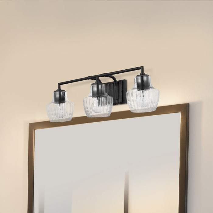 Destin Three Light Vanity in Black / Silver Accents