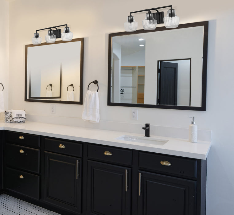 Destin Three Light Vanity in Black / Silver Accents