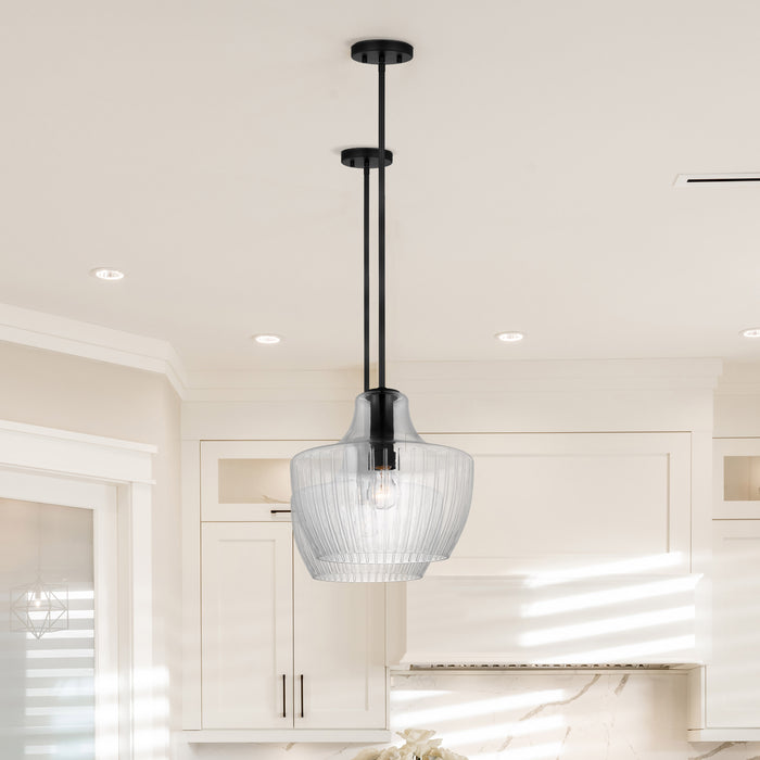 Destin One Light Pendant in Black / Silver Accents