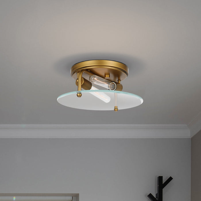 Teton Two Light Flush Mount in Natural Brass