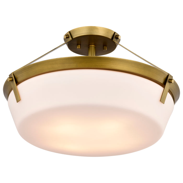 Rowen Four Light Semi Flush Mount in Natural Brass