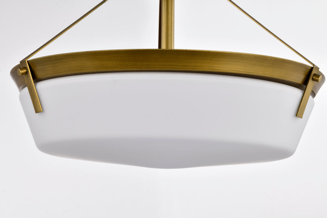 Rowen Four Light Semi Flush Mount in Natural Brass