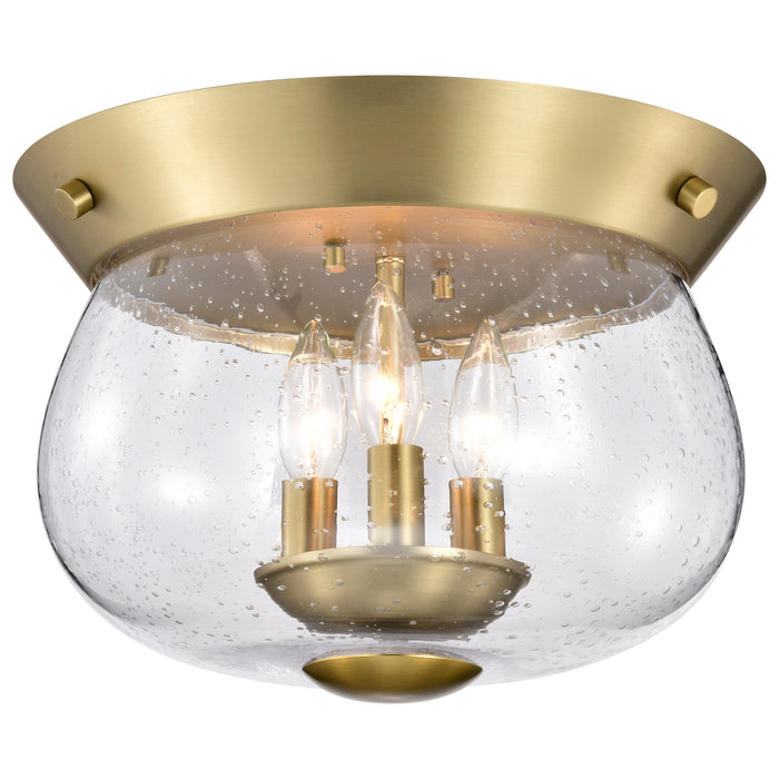 Boliver Three Light Flush Mount in Vintage Brass