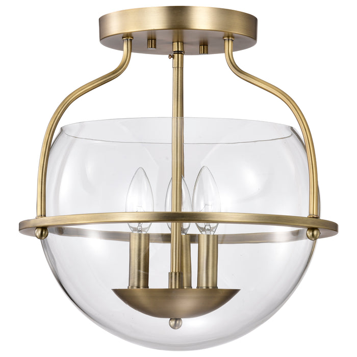 Amado Three Light Semi Flush Mount in Vintage Brass