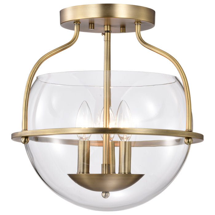 Amado Three Light Semi Flush Mount in Vintage Brass