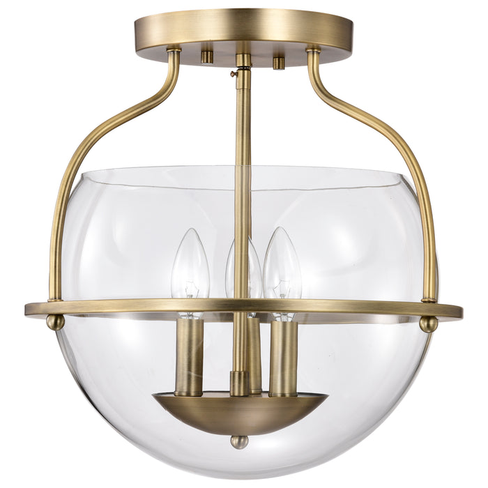 Amado Three Light Semi Flush Mount in Vintage Brass