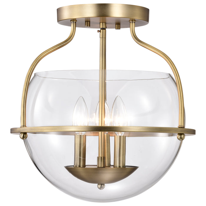 Amado Three Light Semi Flush Mount in Vintage Brass