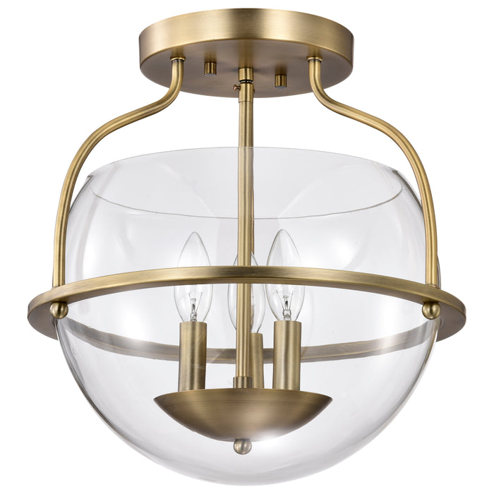 Amado Three Light Semi Flush Mount in Vintage Brass