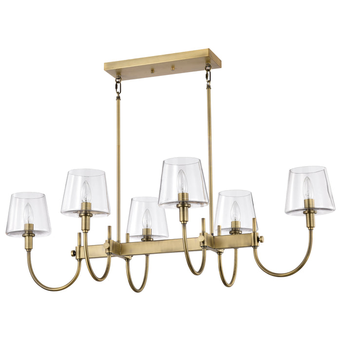 Brookside Six Light Island Pendant in Vintage Brass