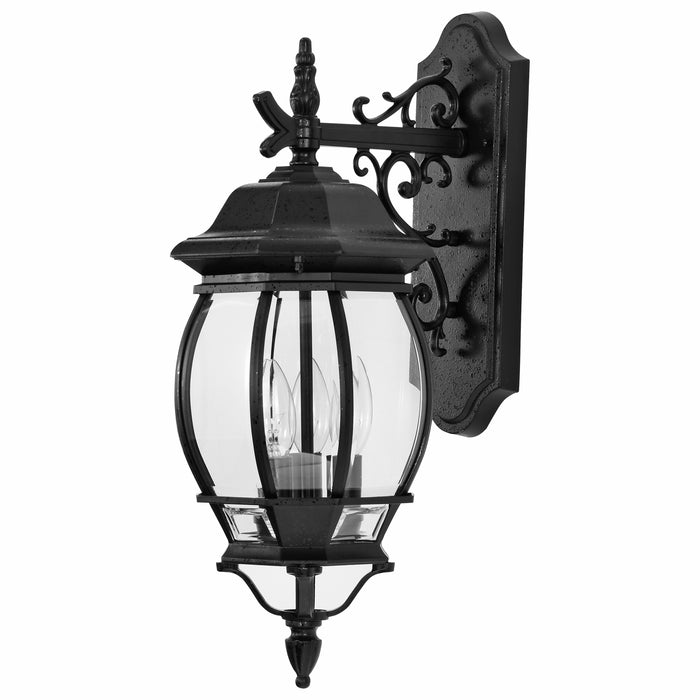 Central Park Three Light Outdoor Wall Lantern in Textured Black