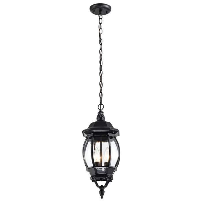 Central Park Three Light Hangng Lantern in Textured Black