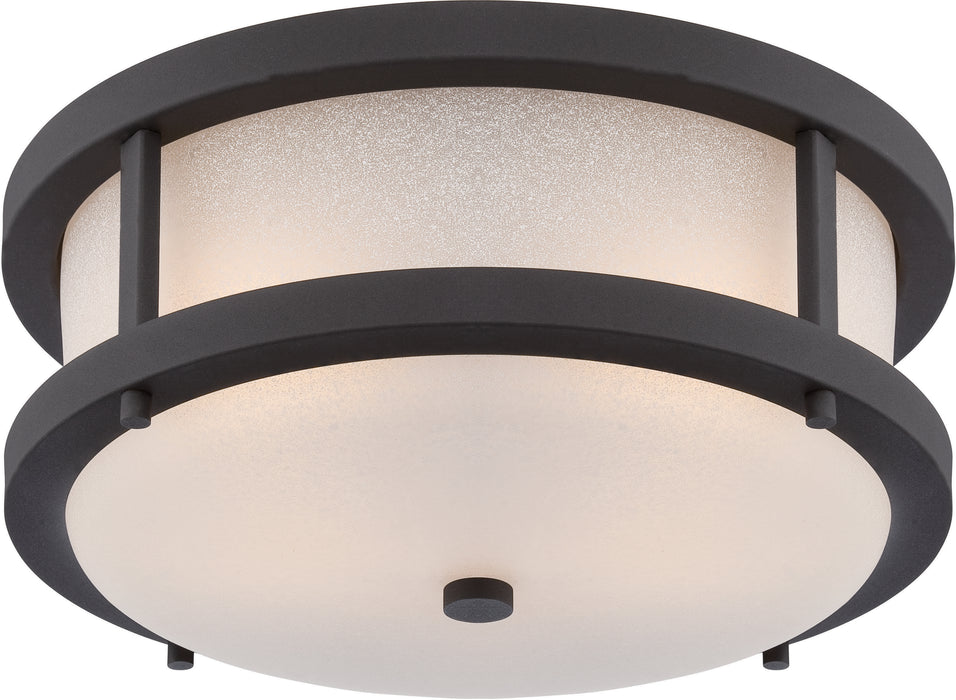 Willis LED Outdoor Flush Mount in Textured Black / Antique White Glass