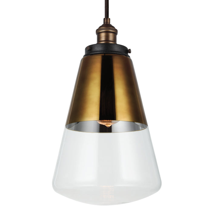 Myhouse Lighting Visual Comfort Studio - P1373PAGB/DWZ - One Light Pendant - Waveform - Painted Aged Brass / Dark Weathered Zinc