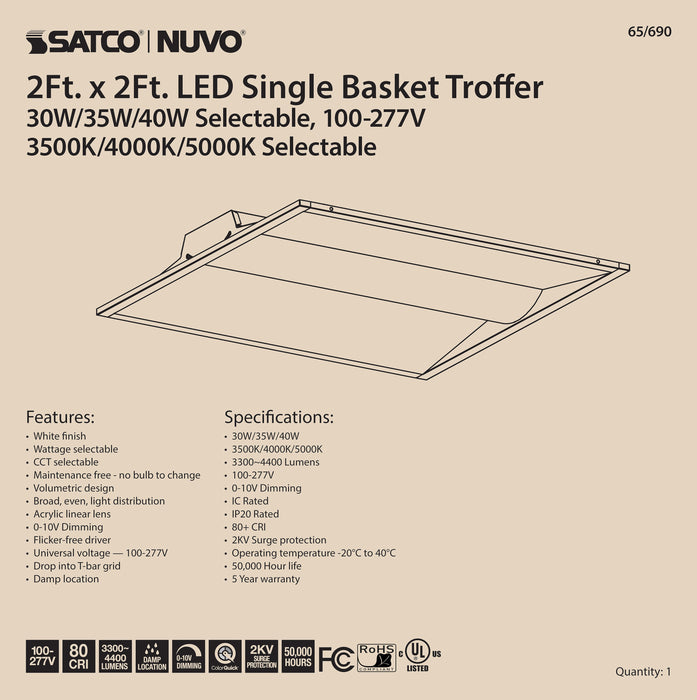 LED Troffer Fixture in White