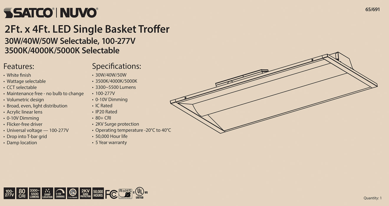LED Troffer Fixture in White