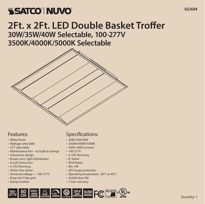 LED Troffer Fixture in White