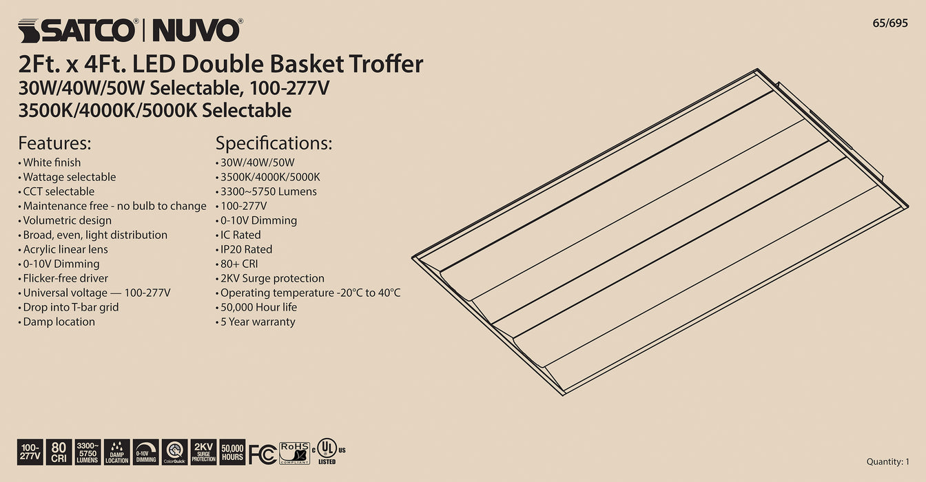 LED Troffer Fixture in White
