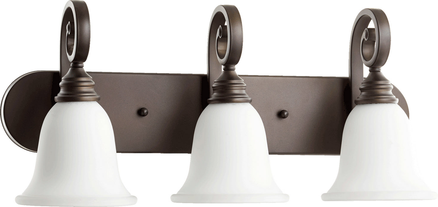 Myhouse Lighting Quorum - 5154-3-186 - Three Light Vanity - Bryant - Oiled Bronze w/ Satin Opal