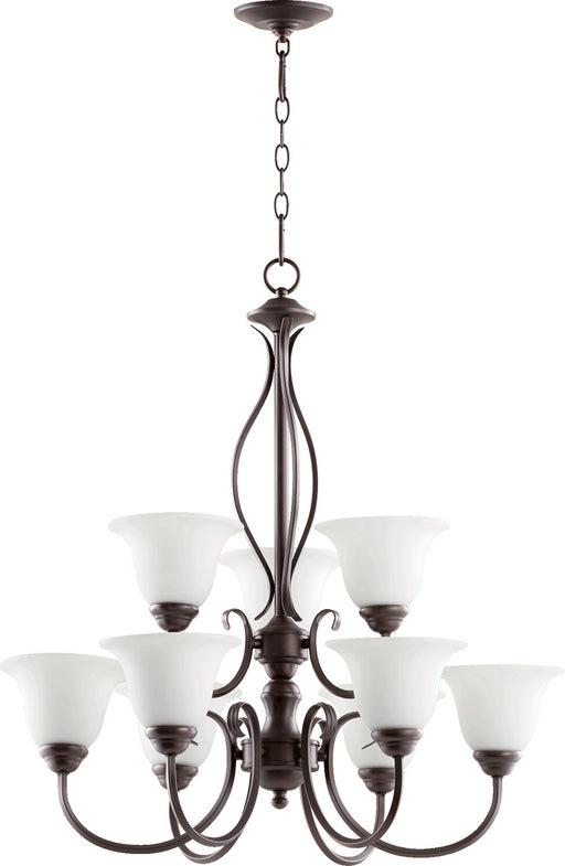 Myhouse Lighting Quorum - 6010-9-186 - Nine Light Chandelier - Spencer - Oiled Bronze w/ Satin Opal