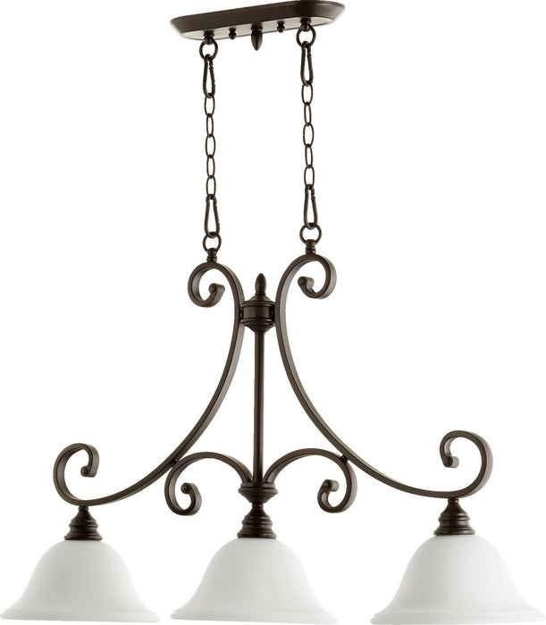 Myhouse Lighting Quorum - 6554-3-186 - Three Light Island Pendant - Bryant - Oiled Bronze w/ Satin Opal