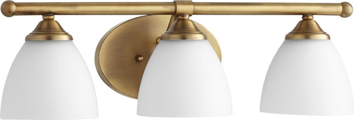 Myhouse Lighting Quorum - 5150-3-80 - Three Light Vanity - Brooks - Aged Brass w/ Satin Opal