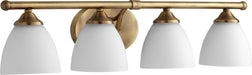 Myhouse Lighting Quorum - 5150-4-80 - Four Light Vanity - Brooks - Aged Brass w/ Satin Opal