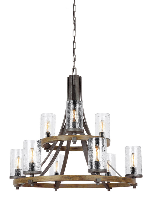 Myhouse Lighting Visual Comfort Studio - F3135/9DWK/SGM - Nine Light Chandelier - Angelo - Distressed Weathered Oak / Slate Grey Metal