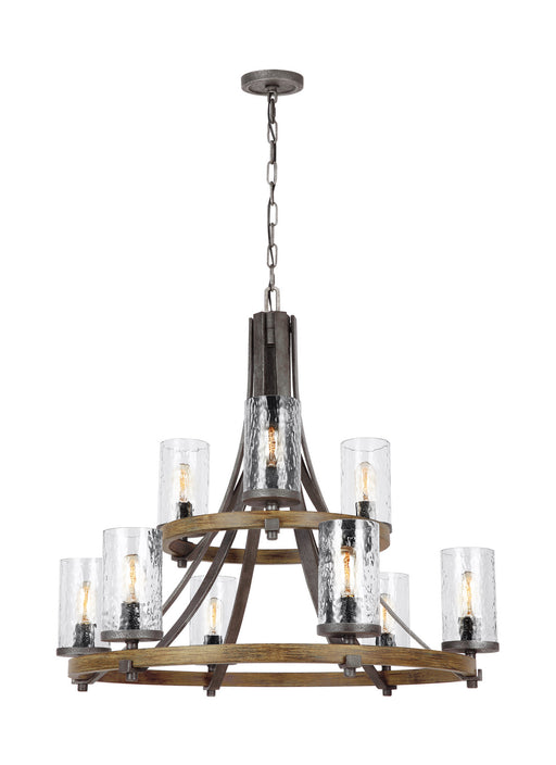 Myhouse Lighting Visual Comfort Studio - F3135/9DWK/SGM - Nine Light Chandelier - Angelo - Distressed Weathered Oak / Slate Grey Metal