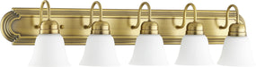 Myhouse Lighting Quorum - 5094-5-80 - Five Light Vanity - Aged Brass w/ Satin Opal
