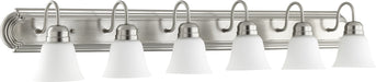 Myhouse Lighting Quorum - 5094-6-65 - Six Light Vanity - 5094 Vanities - Satin Nickel w/ Satin Opal