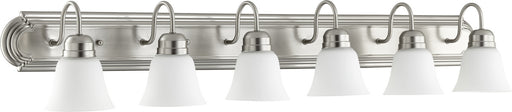 Myhouse Lighting Quorum - 5094-6-65 - Six Light Vanity - 5094 Vanities - Satin Nickel w/ Satin Opal