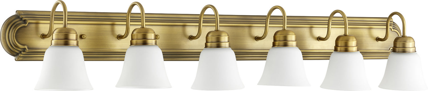 Myhouse Lighting Quorum - 5094-6-80 - Six Light Vanity - Aged Brass w/ Satin Opal