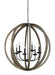 Myhouse Lighting Visual Comfort Studio - F3186/6WOW/AF - Six Light Pendant - Allier - Weathered Oak Wood / Antique Forged Iron