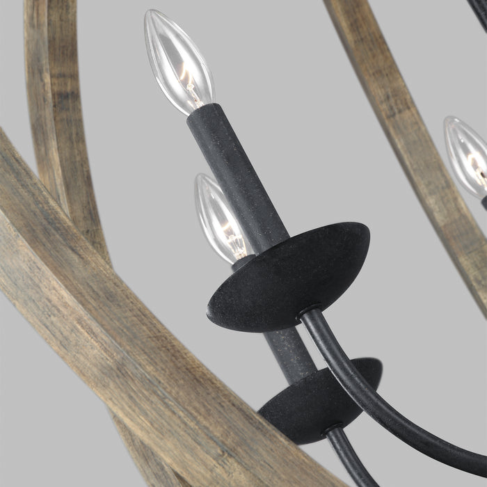 Myhouse Lighting Visual Comfort Studio - F3186/6WOW/AF - Six Light Pendant - Allier - Weathered Oak Wood / Antique Forged Iron