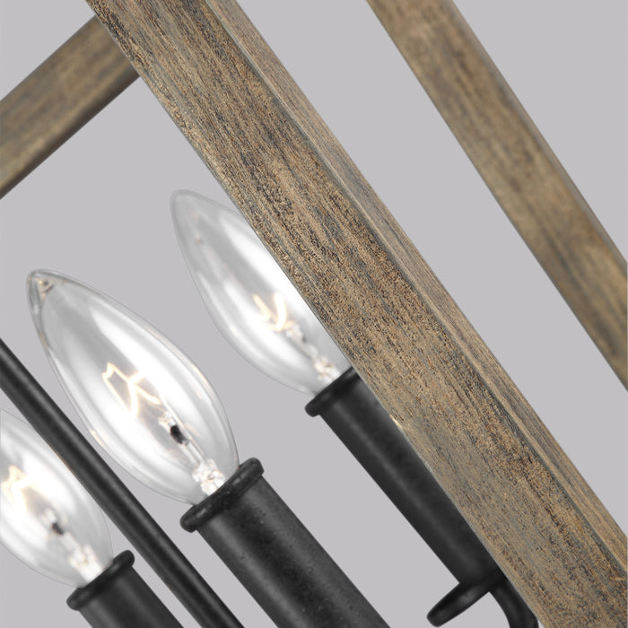 Myhouse Lighting Visual Comfort Studio - F3190/4WOW/AF - Four Light Chandelier - Gannet - Weathered Oak Wood / Antique Forged Iron