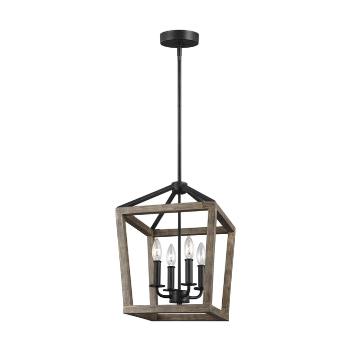 Myhouse Lighting Visual Comfort Studio - F3190/4WOW/AF - Four Light Chandelier - Gannet - Weathered Oak Wood / Antique Forged Iron