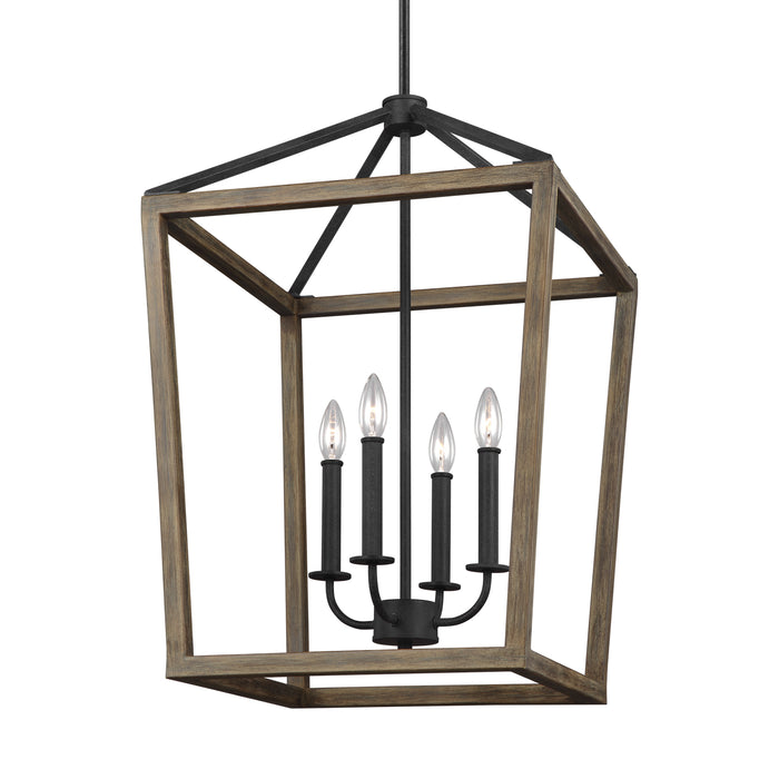 Myhouse Lighting Visual Comfort Studio - F3191/4WOW/AF - Four Light Chandelier - Gannet - Weathered Oak Wood / Antique Forged Iron