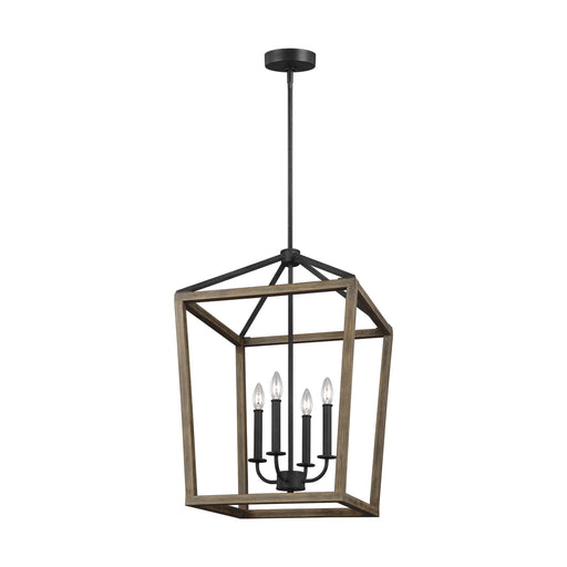 Myhouse Lighting Visual Comfort Studio - F3191/4WOW/AF - Four Light Chandelier - Gannet - Weathered Oak Wood / Antique Forged Iron