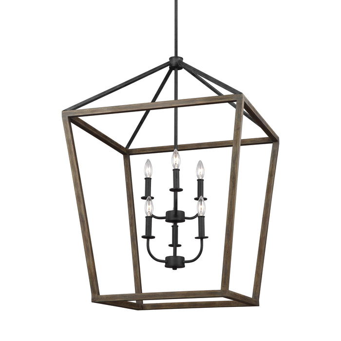 Myhouse Lighting Visual Comfort Studio - F3192/6WOW/AF - Six Light Chandelier - Gannet - Weathered Oak Wood / Antique Forged Iron