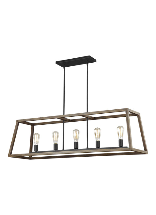 Myhouse Lighting Visual Comfort Studio - F3193/5WOW/AF - Five Light Linear Chandelier - Gannet - Weathered Oak Wood / Antique Forged Iron