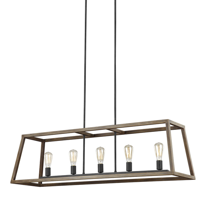 Myhouse Lighting Visual Comfort Studio - F3193/5WOW/AF - Five Light Linear Chandelier - Gannet - Weathered Oak Wood / Antique Forged Iron