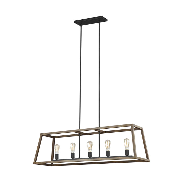 Myhouse Lighting Visual Comfort Studio - F3193/5WOW/AF - Five Light Linear Chandelier - Gannet - Weathered Oak Wood / Antique Forged Iron