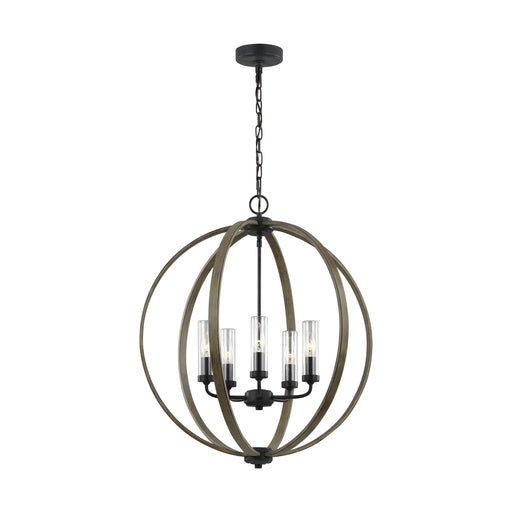 Myhouse Lighting Visual Comfort Studio - OLF3294/5WOW/AF - Five Light Outdoor Chandelier - Allier - Weathered Oak Wood / Antique Forged Iron