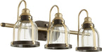 Myhouse Lighting Quorum - 586-3-8086 - Three Light Vanity - Banded Lighting Series - Aged Brass w/ Oiled Bronze